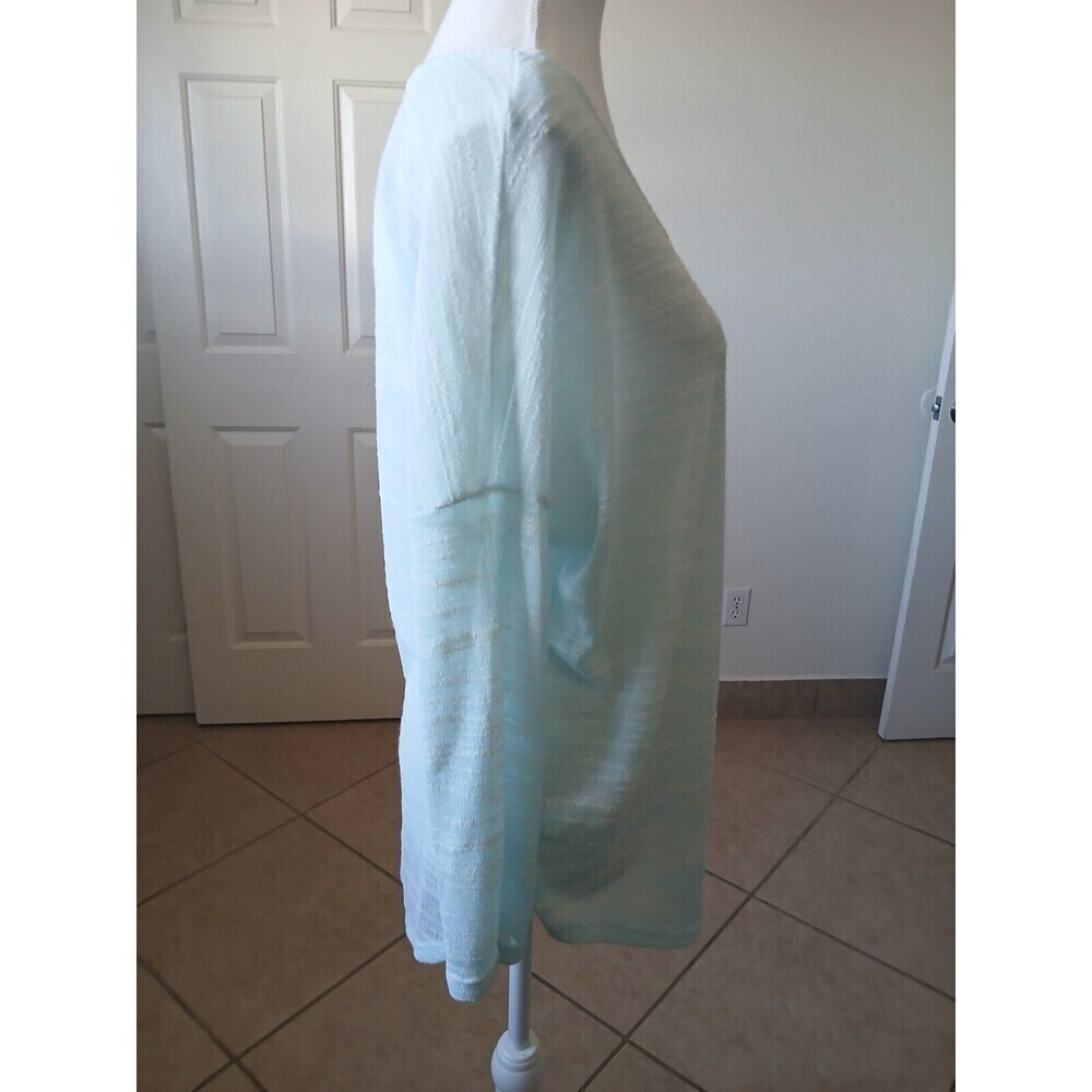 Olive And Oak Womens Tunic 3/4 Sleeve Textured Shirt Size‎ Medium  Aqua/White - Picture 3 of 14